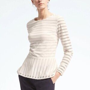 Banana Republic Long Sleeve Peplum Lace Eyelet Blouse in Ivory White